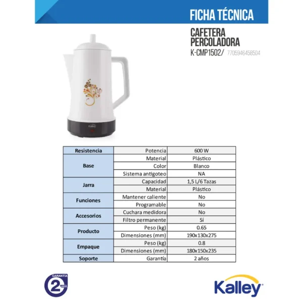 Cafetera Percoladora Kalley K-CMP1502 6 Tazas